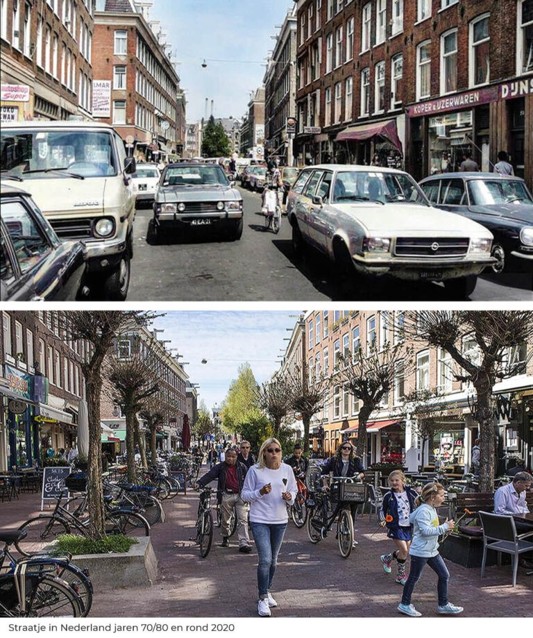 Straatje in Nederland jaren 70-80 en rond 2020